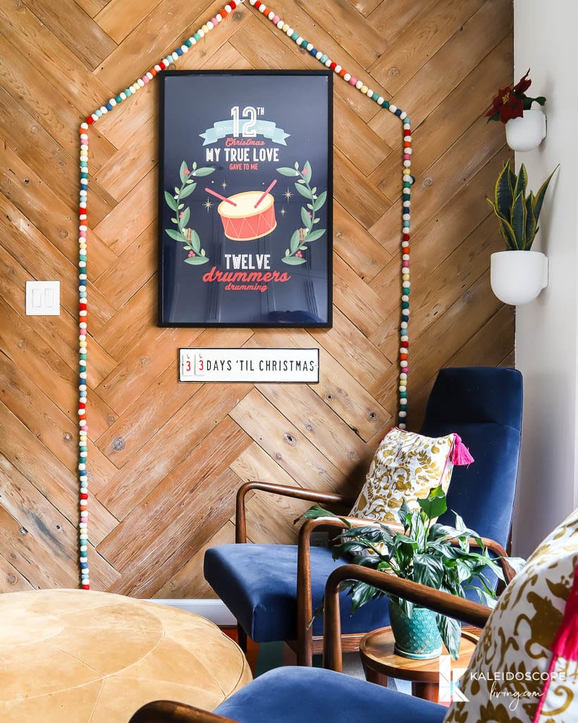 small seating area with colorful christmas decor