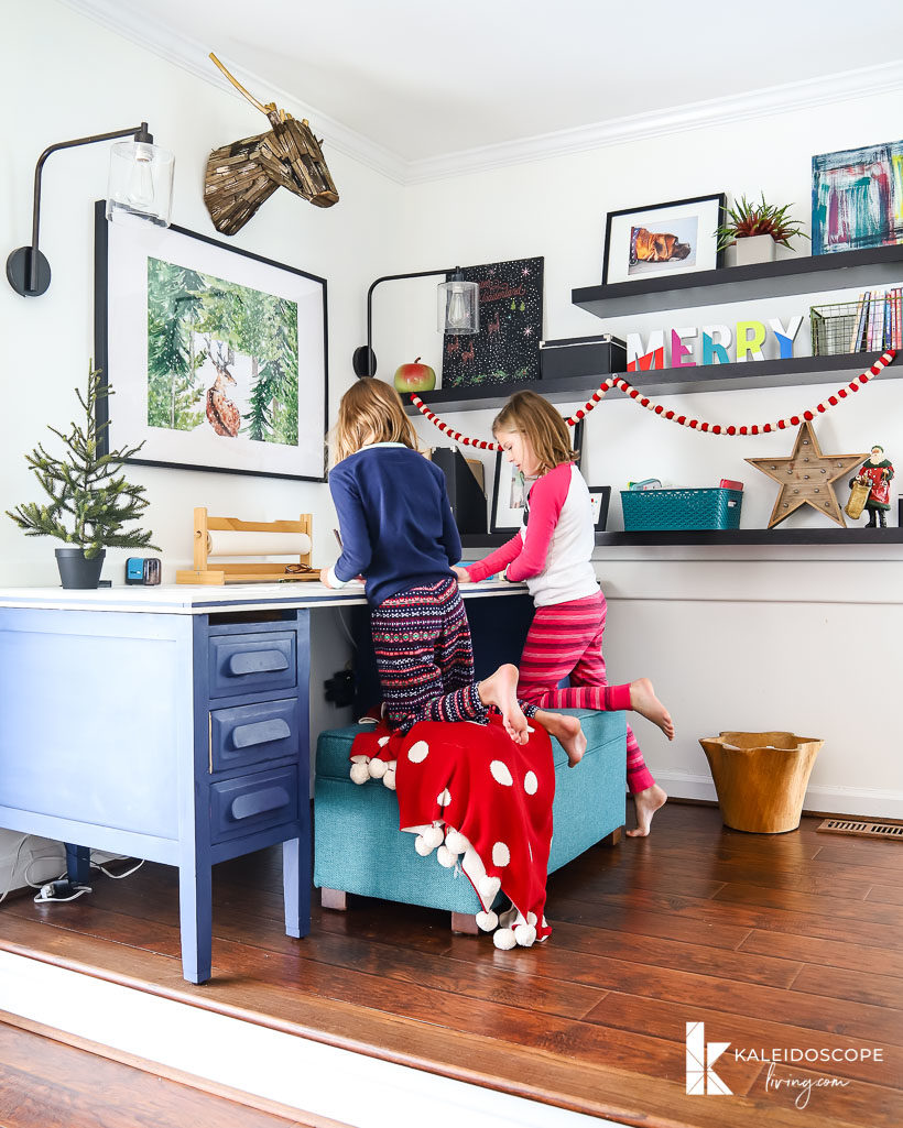 colorful christmas decor in kids' play area