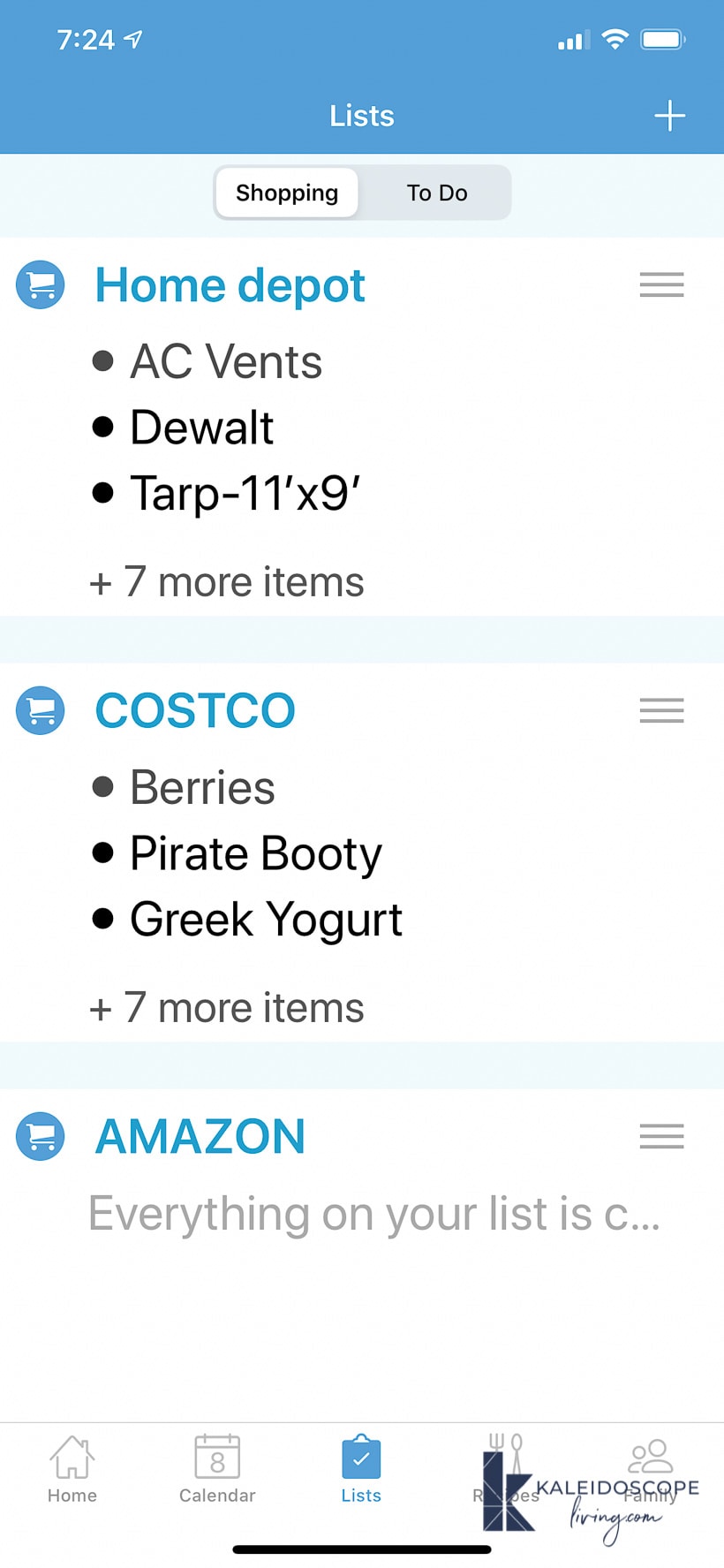 cozi app shopping lists
