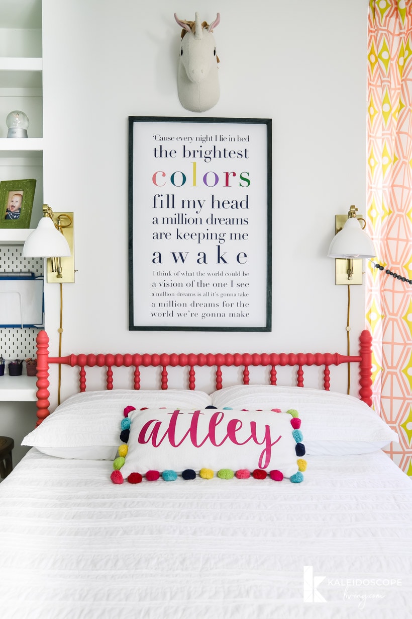 colorful girl's bedroom with jenny lind bed