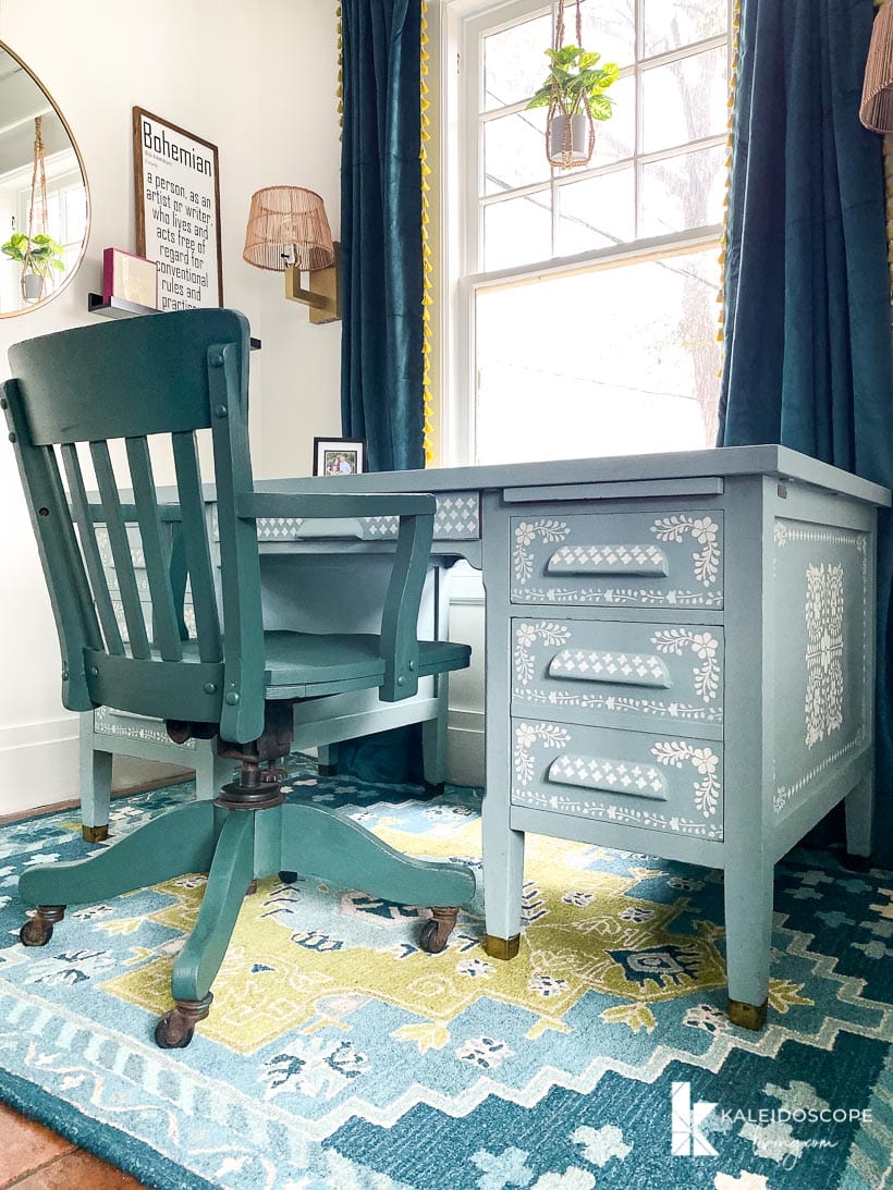 stenciled desk and painted chair