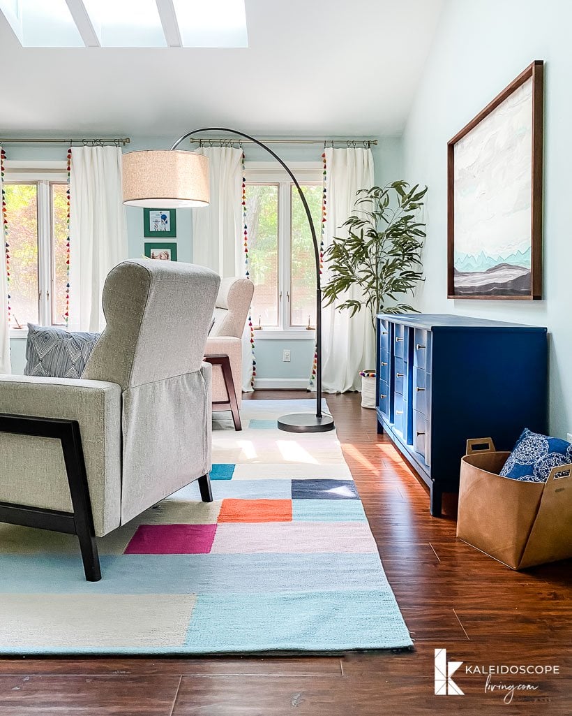 colorful seating area in bedroom