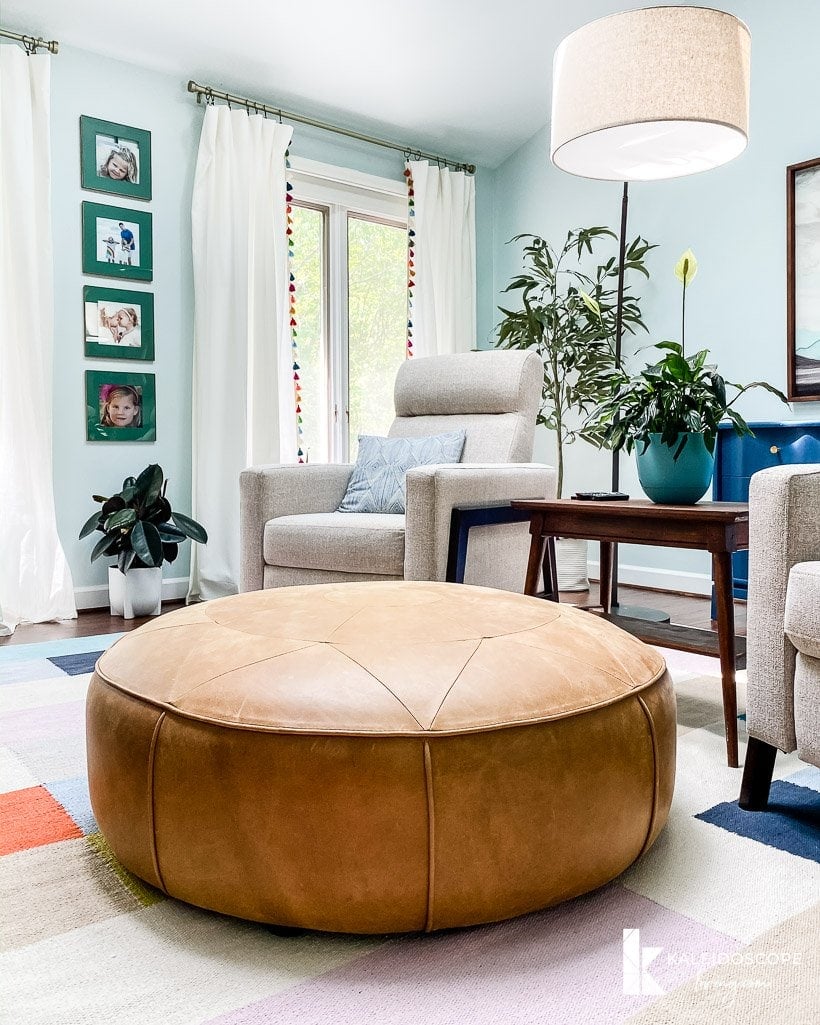 colorful sitting area with modern recliners