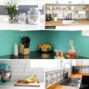 A collage shows five different DIY backsplash ideas that are simple to do.