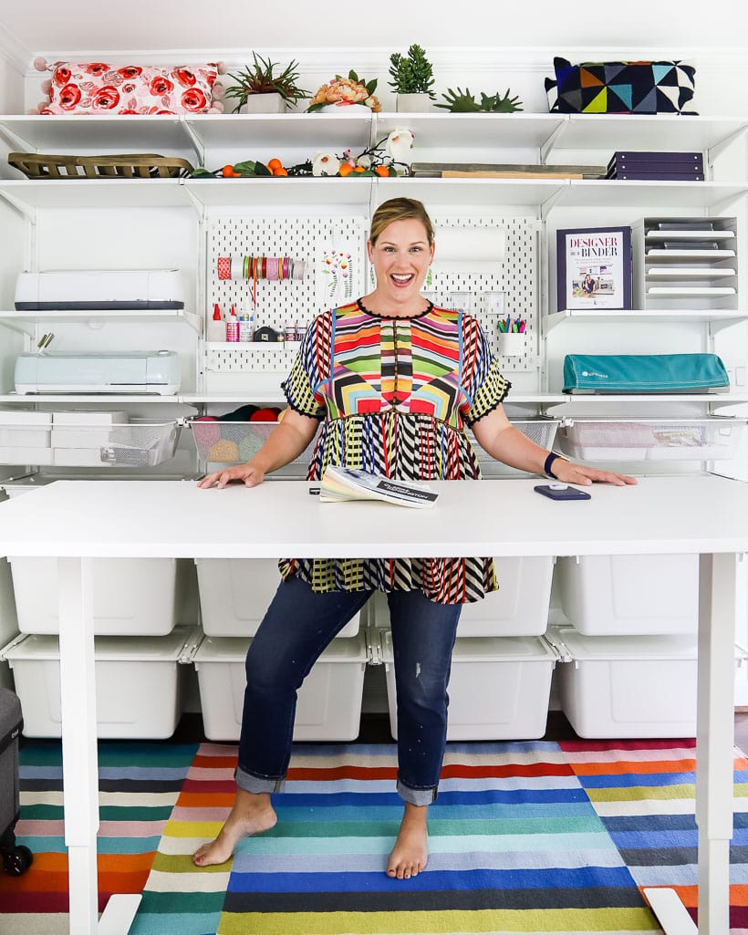 organized craft room with modern rug 