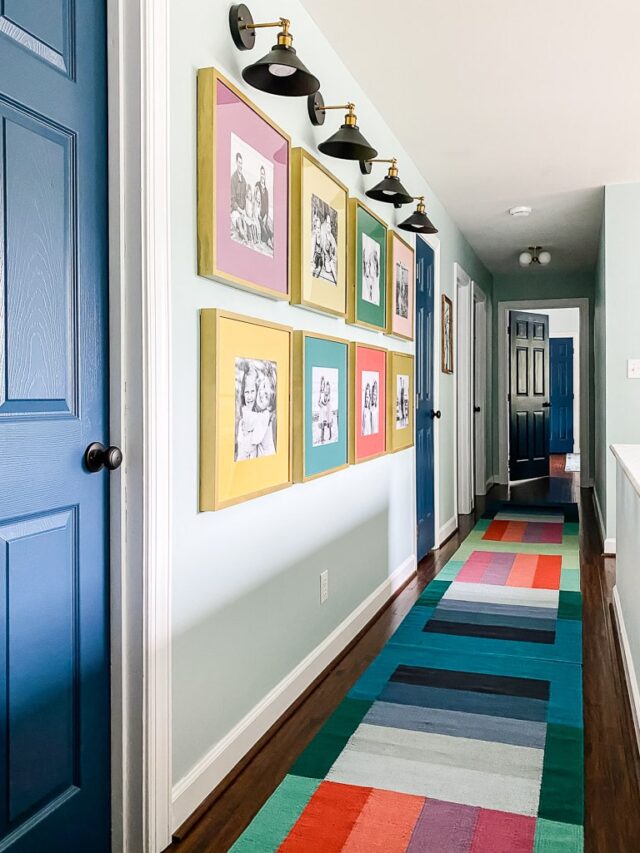 colorful gallery wall of family photos