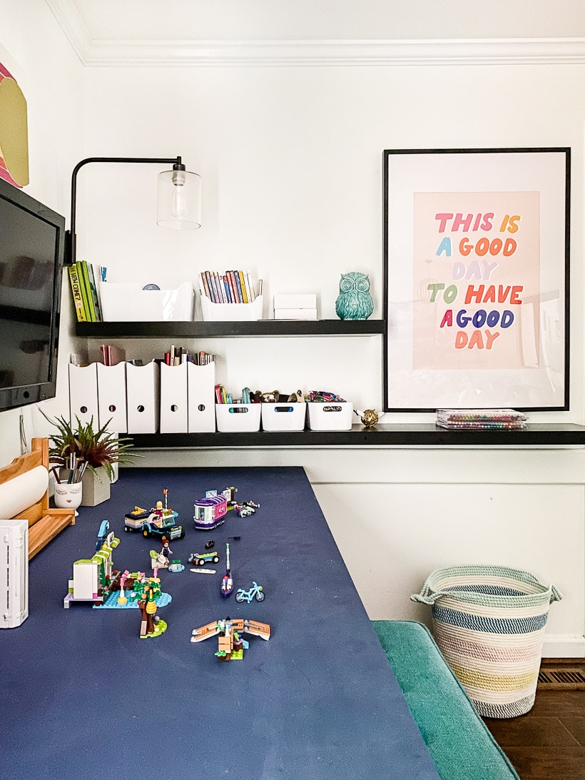 colorful wall art in playroom 