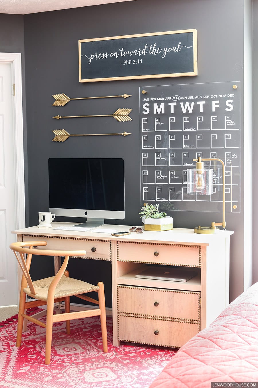 bedroom office space with DIY touches