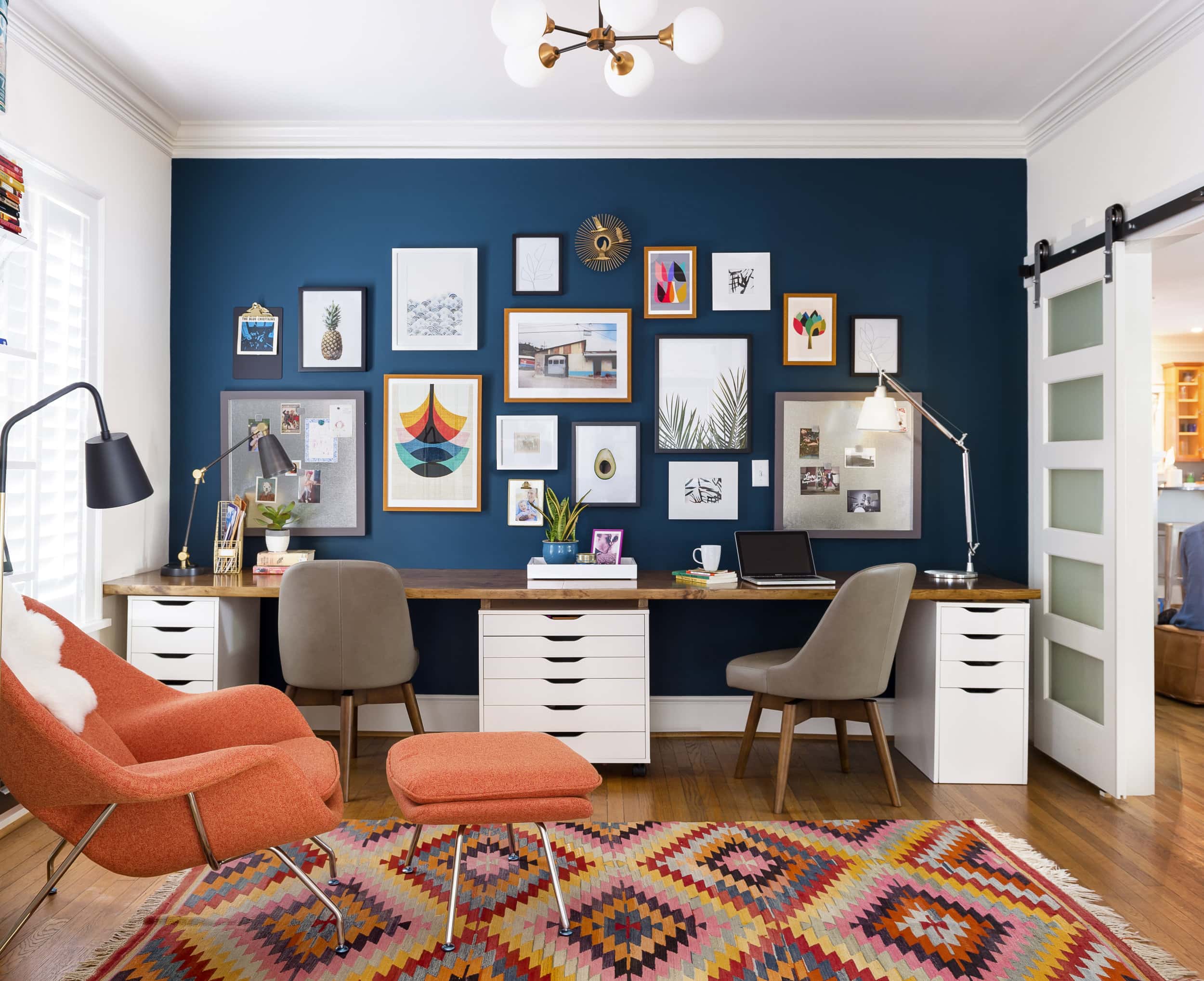 ikea desk with gallery wall and vintage touches