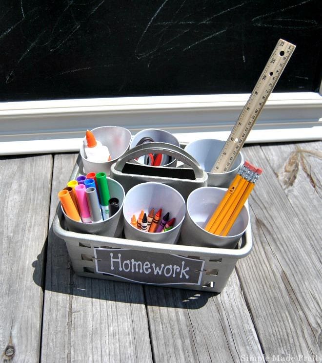 homeschool and homework supply basket