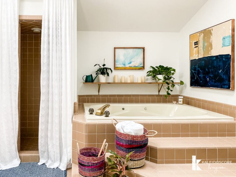 master bathroom makeover with original tile