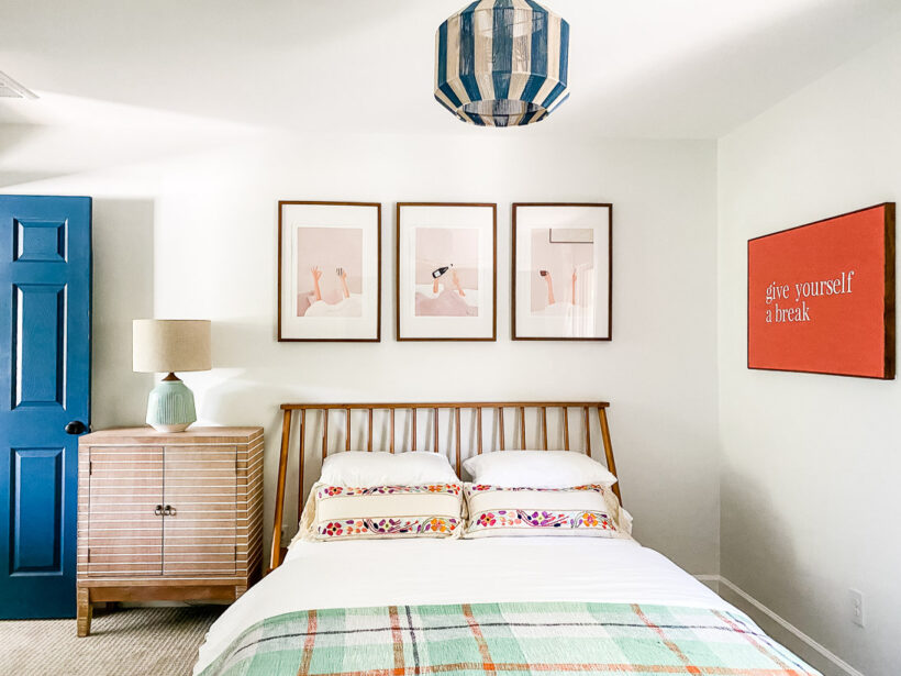 colorful guest room with fun art