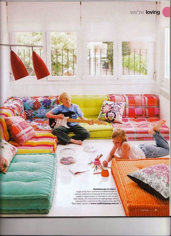 colorful floor cushions