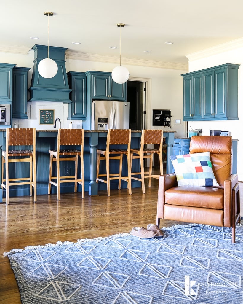 blue painted kitchen cabinets