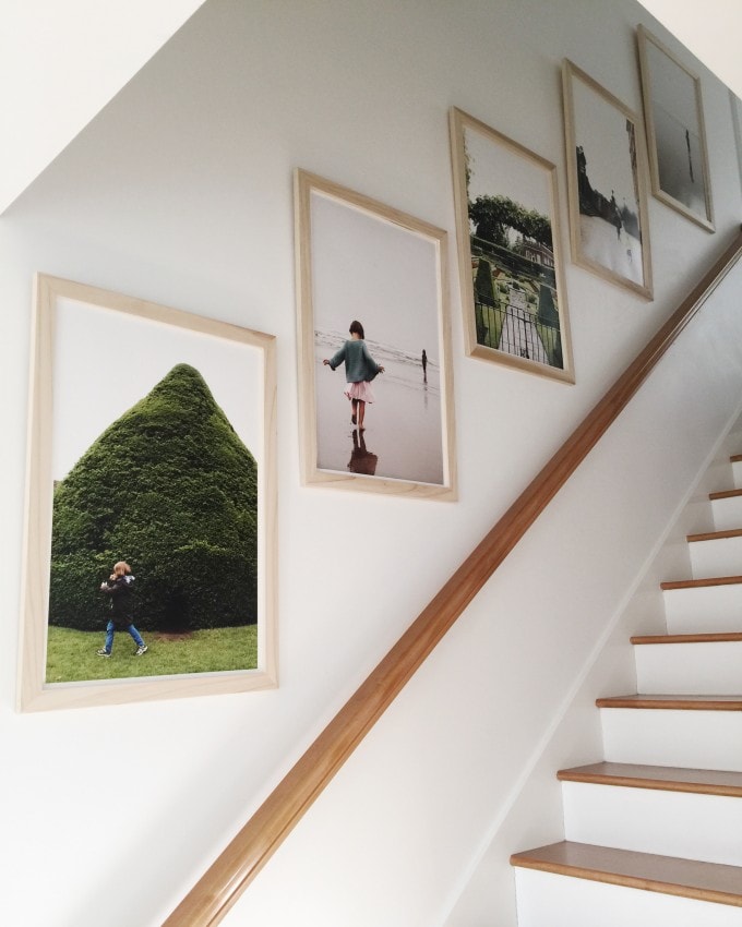 family photo wall on stairs