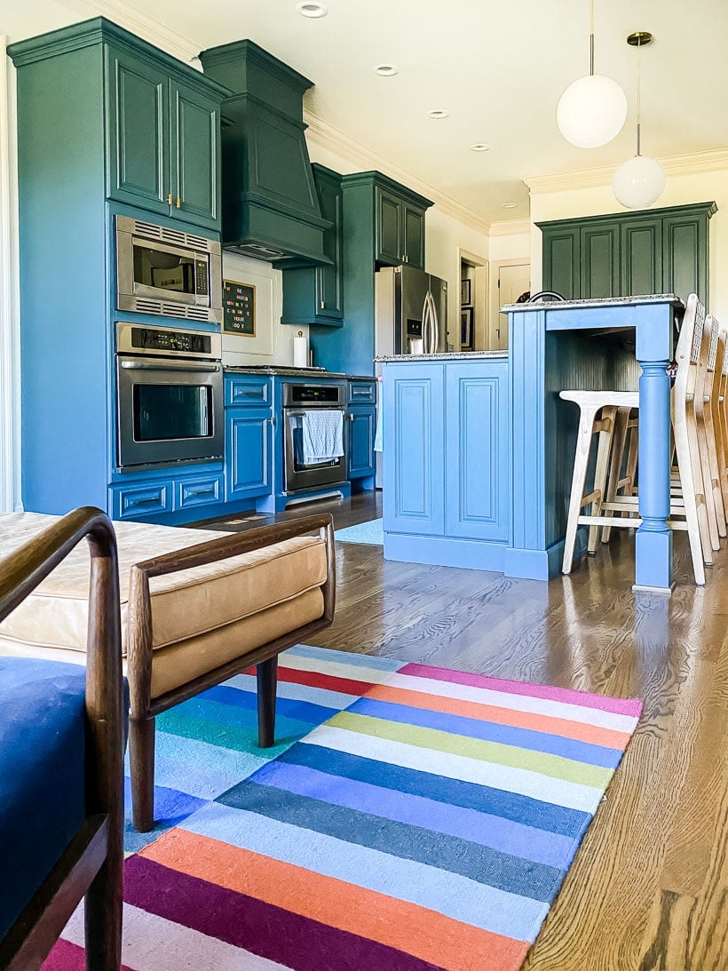 blue painted kitchen cabinets