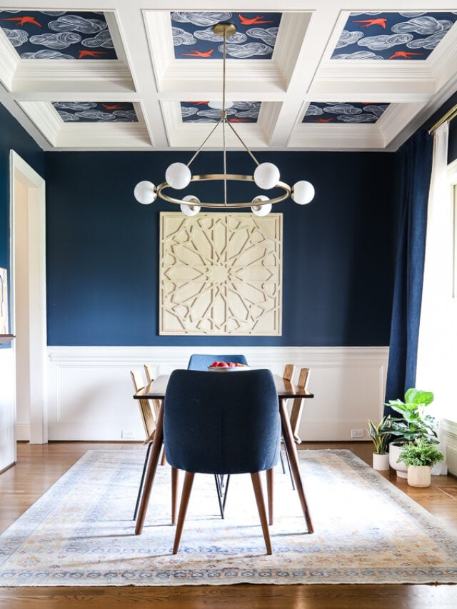 diy ceiling ideas- wallpapered coffered ceiling by Tasha Agruso of Kaleidoscope Living