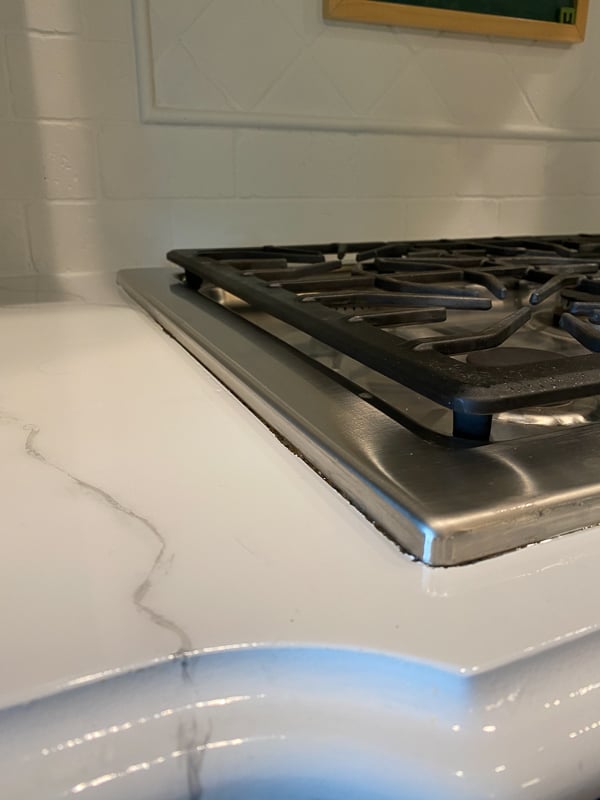 marble painted kitchen countertops before caulking