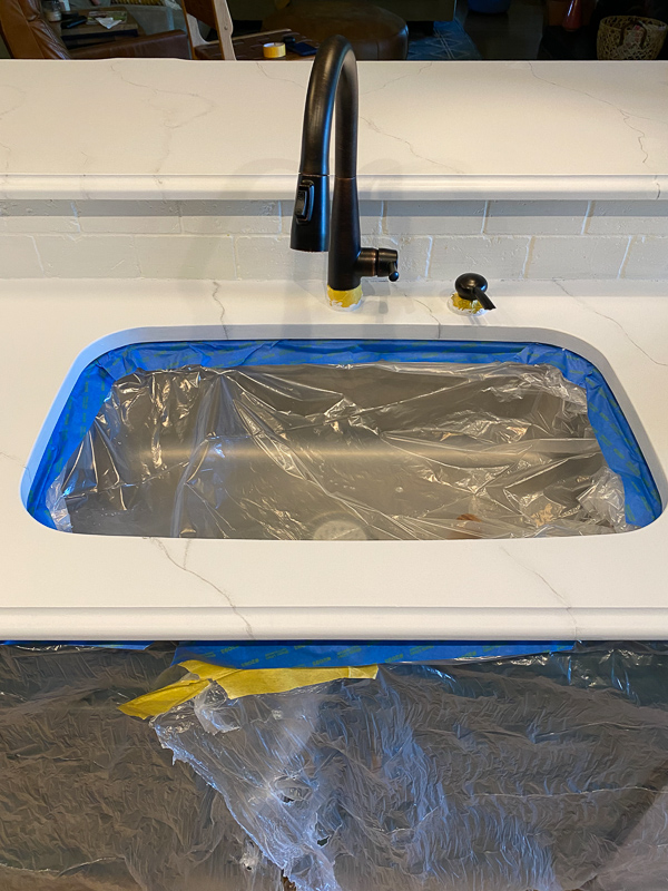 protect sink while painting kitchen countertops
