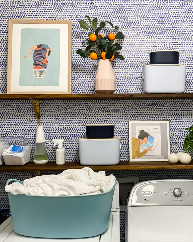 styled laundry room shelves