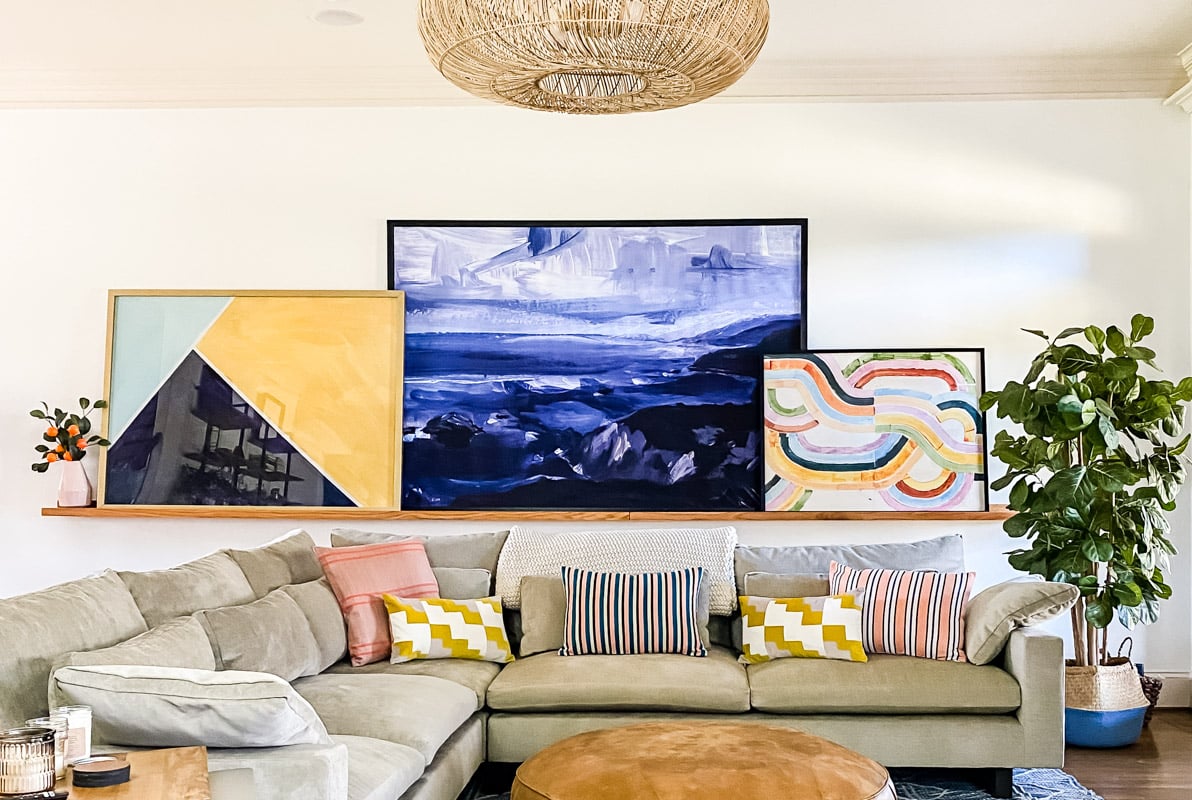 art ledge in colorful living room