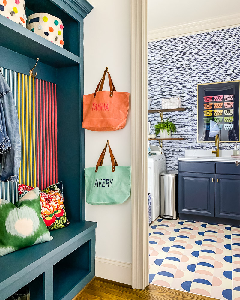 colorful mudroom and laundry room