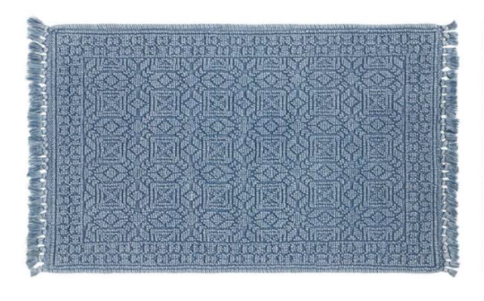 blue textured geometric bath mat