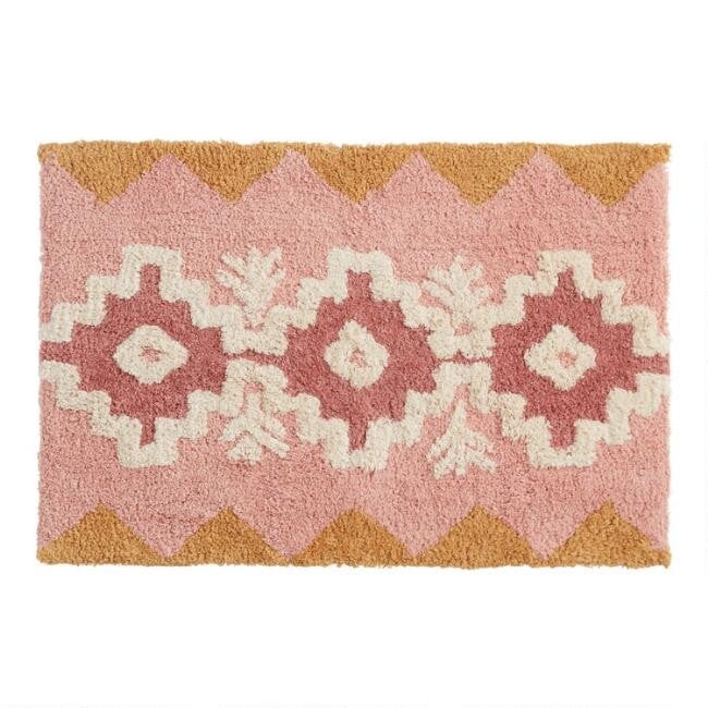 blush and mustard floral aztec bath mat