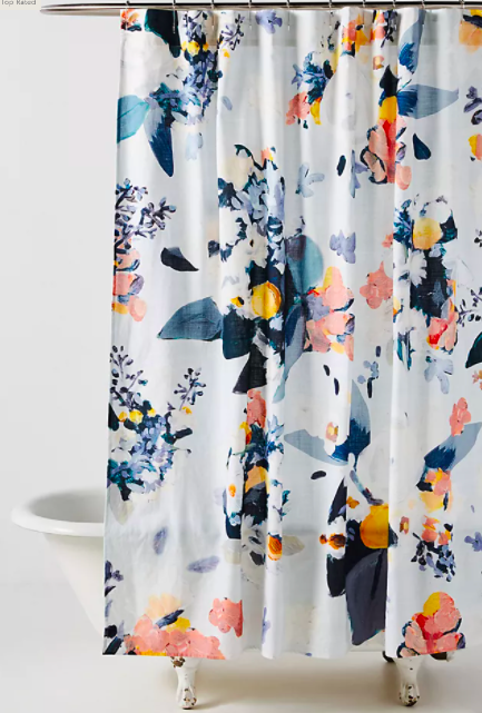 colorful painted floral shower curtain