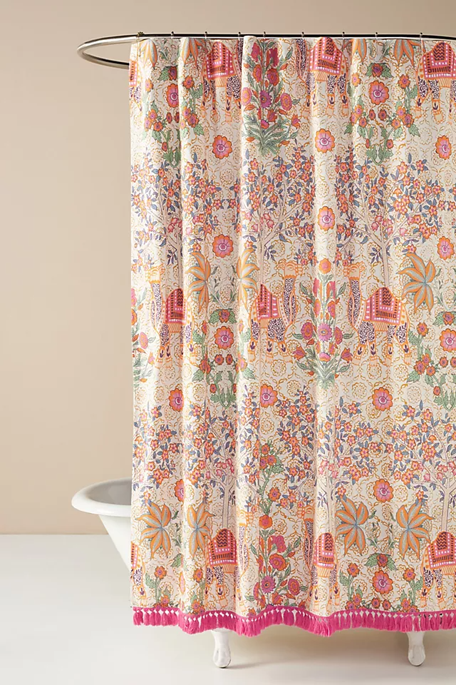 pink print camel motif shower curtain