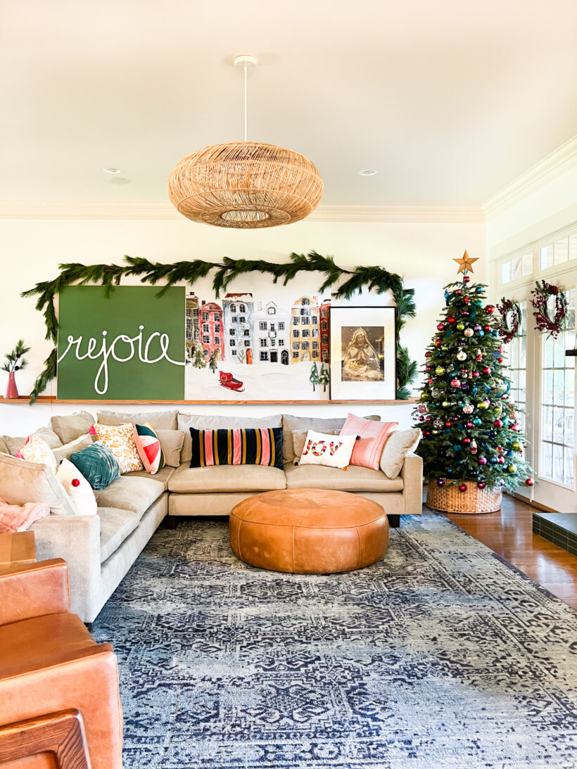 DIY rejoice Christmas art in family room