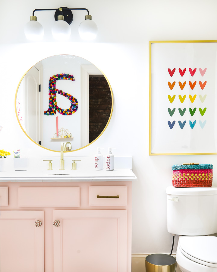 colorful girl's bathroom updated on a budget