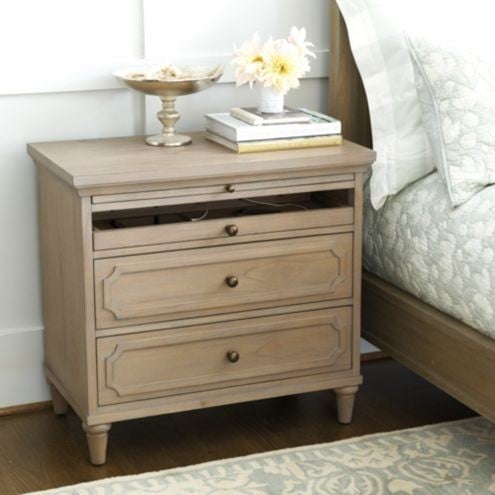 wood nightstand with charging drawer