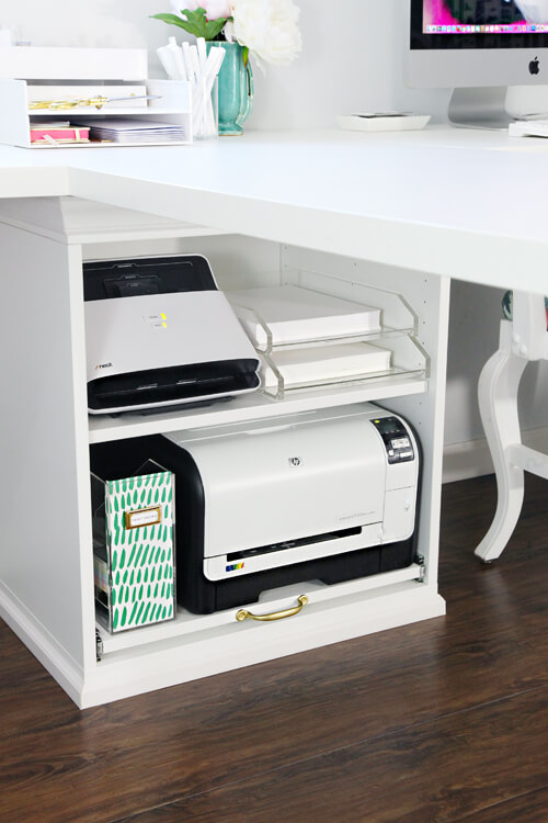 IKEA desk hack printer storage