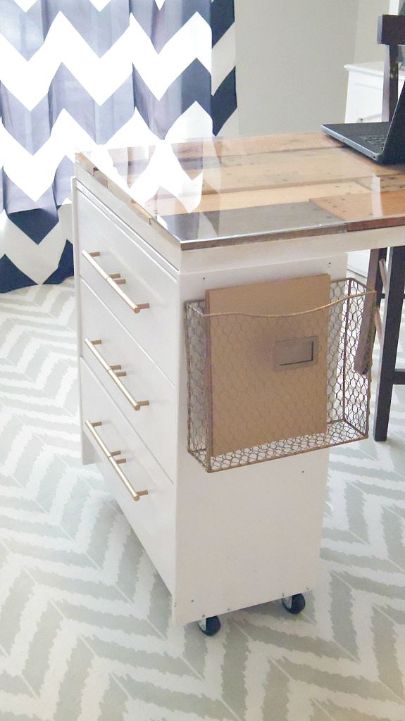 ikea desk rask hack with gold pulls