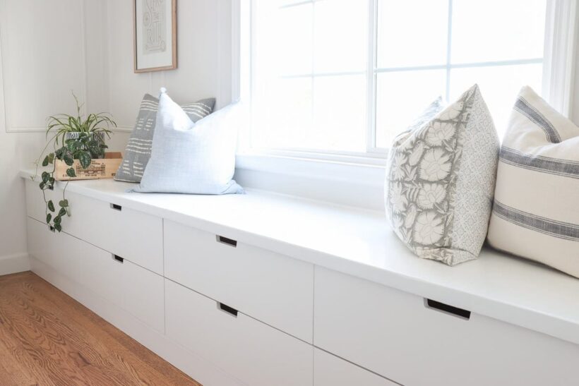 white window seat made from IKEA Nordli drawers