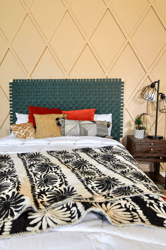 diamond board and batten accent wall in bedroom