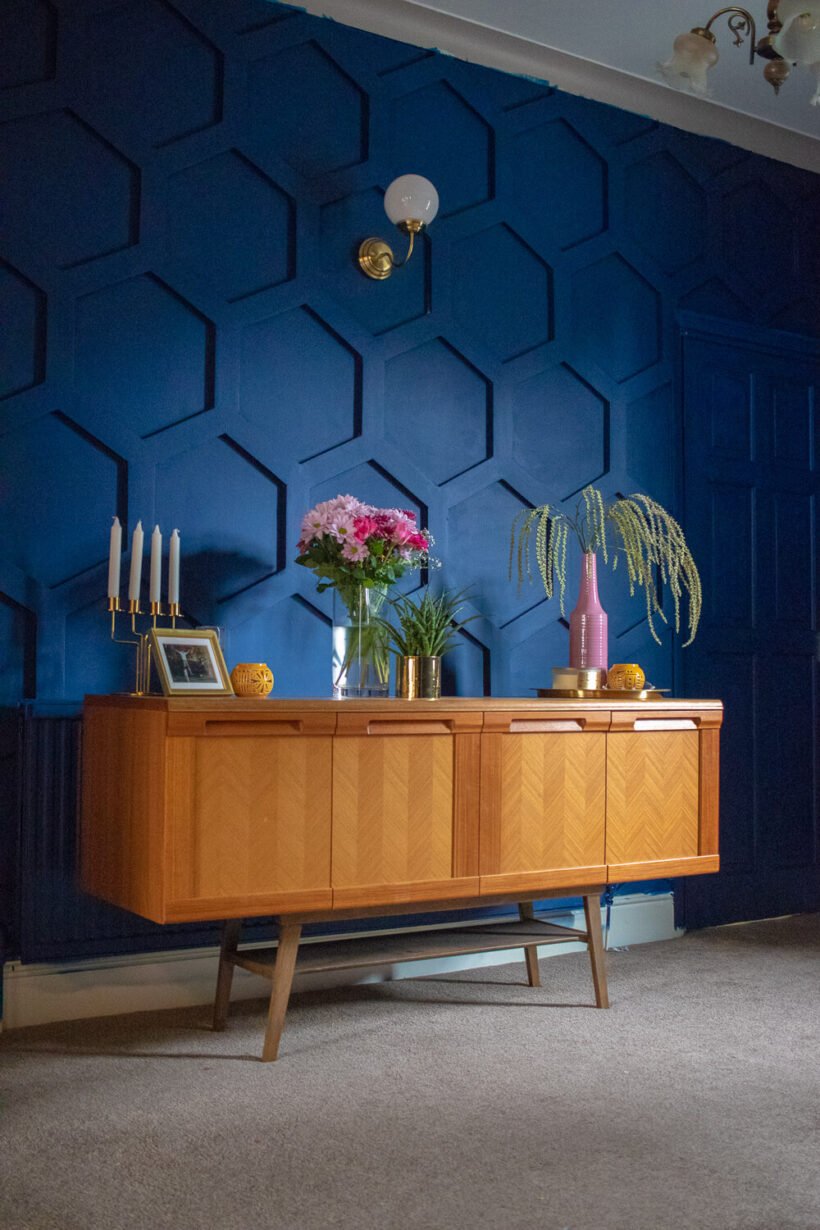 bright blue hexagon wall treatment