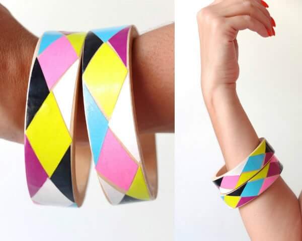 decoupage bracelets with harlequin diamond pattern