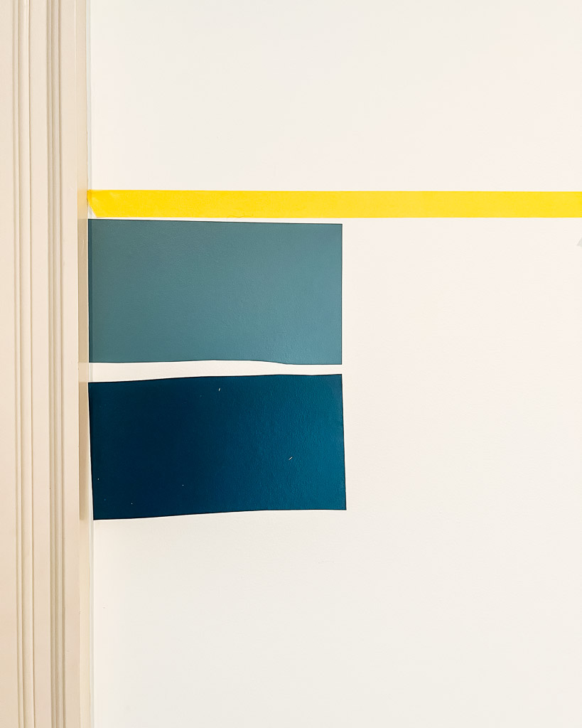 Samplize peel and stick paint samples on white wall
