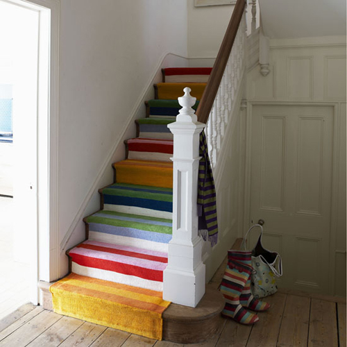DIY colorful staircase runner from rugs
