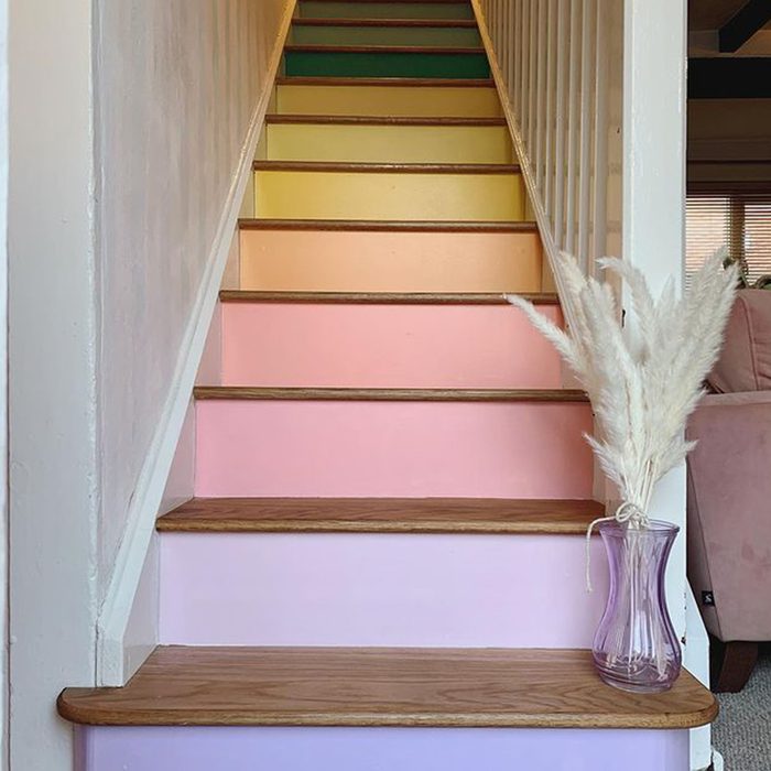 rainbow staircase with wood treads