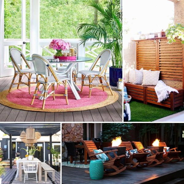 collage image of porch decorating ideas