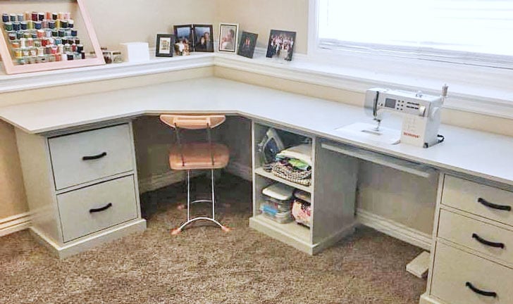 Diy corner desk with outlet shelves