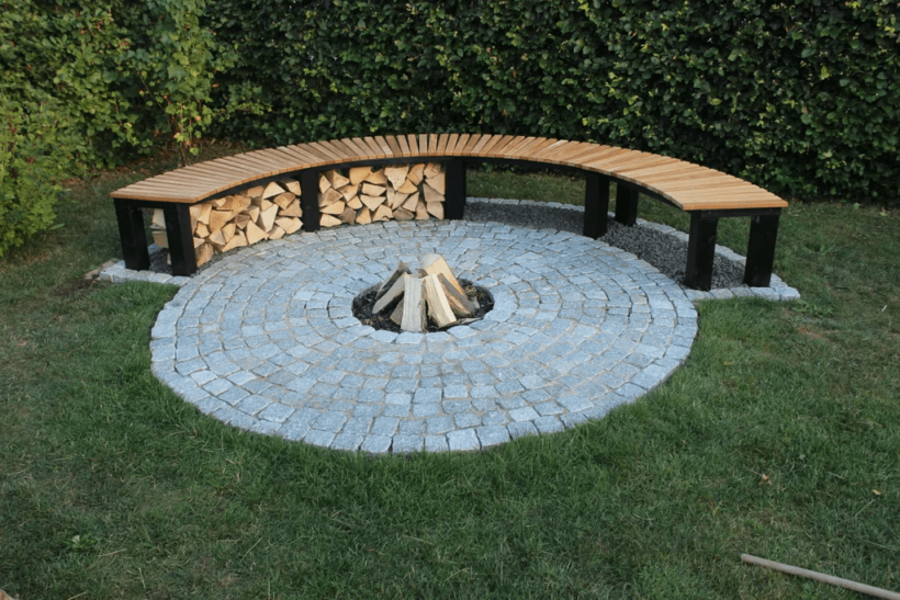 in ground DIY fire pit with bench