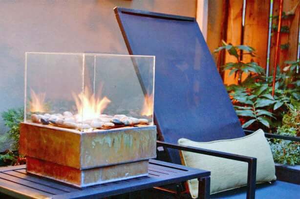 glass and metal DIY tabletop fire pit