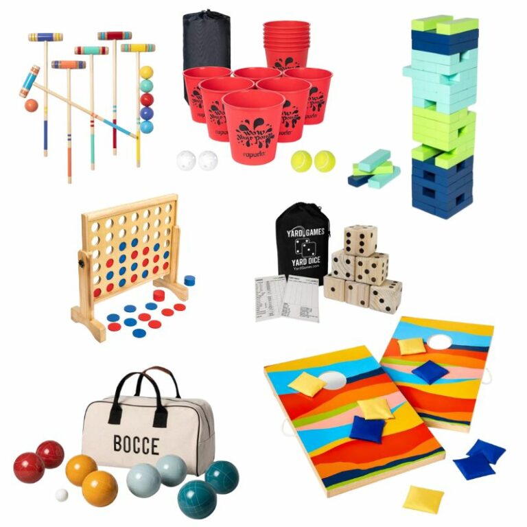 collage image of fun and colorful outdoor games for families