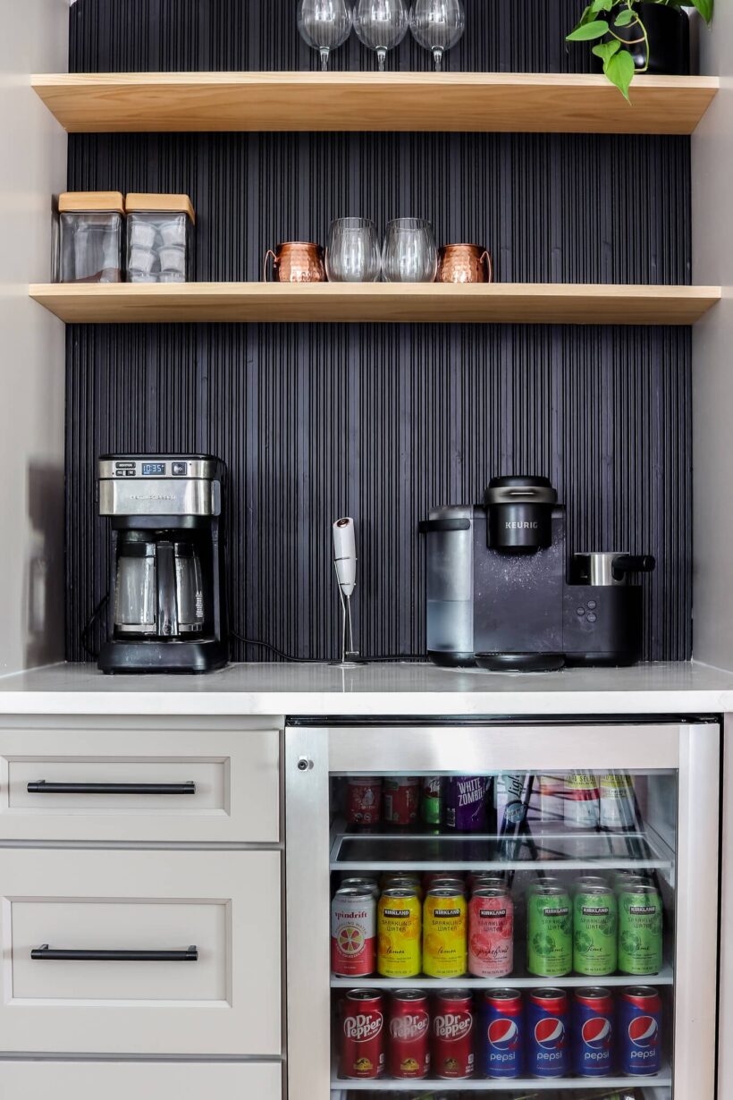 diy coffee bar with fluted accent wall