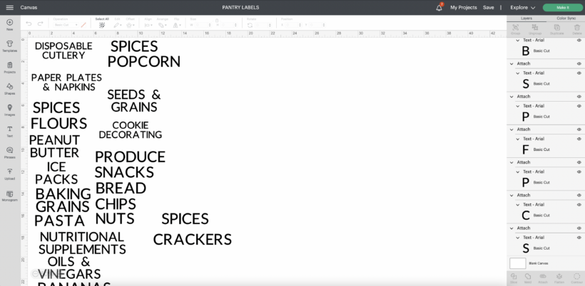 pantry labels in cricut design space