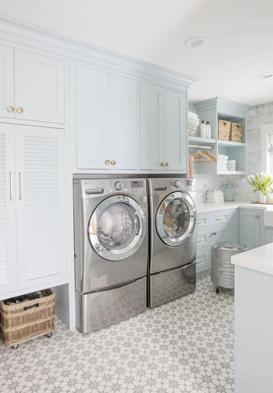 pale blue gray laundry room
